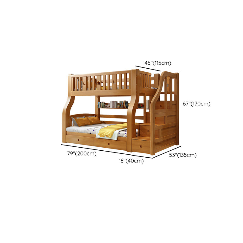 Walnut Standard Bunk Bed with Twin Trundle Solid Wood High Bunk Bed