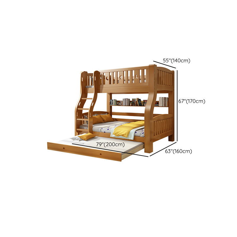 Walnut Standard Bunk Bed with Twin Trundle Solid Wood High Bunk Bed