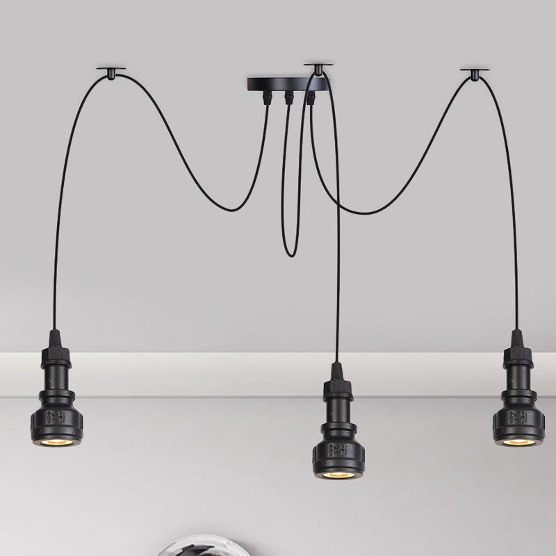 2/3/6 Light Pipe d'eau Multi Light Chandelier Farmhouse Black Iron Swag LED Suspension Pendent