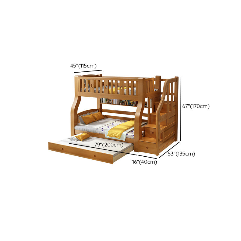 Walnut Standard Bunk Bed with Twin Trundle Solid Wood High Bunk Bed