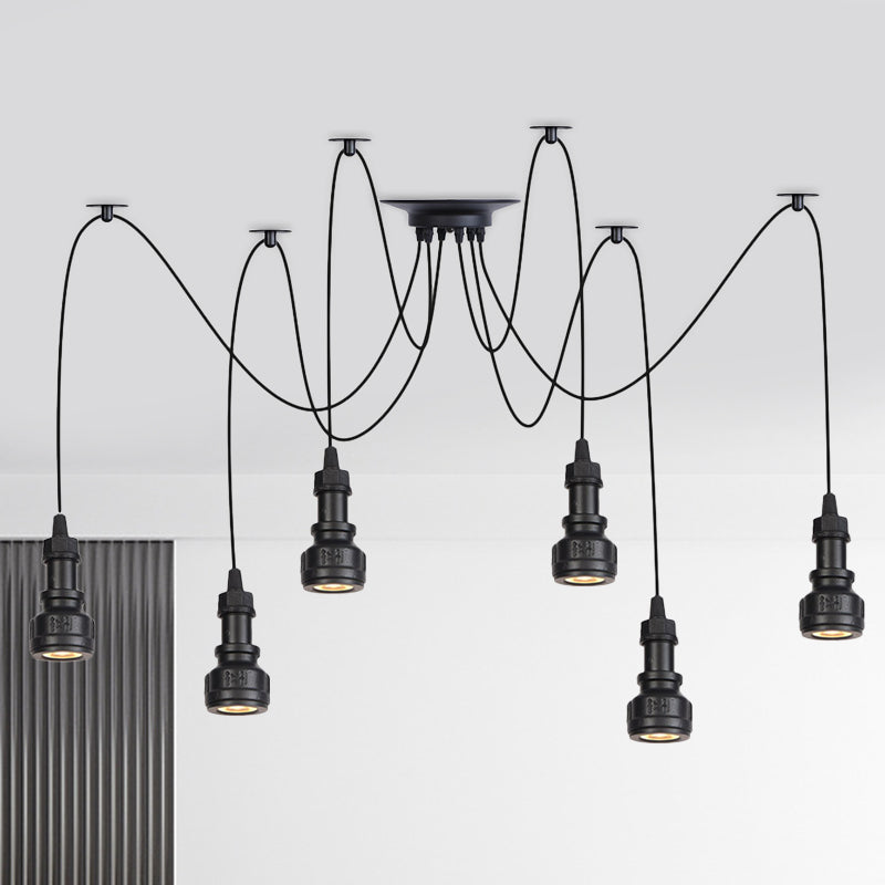 2/3/6 Light Pipe d'eau Multi Light Chandelier Farmhouse Black Iron Swag LED Suspension Pendent