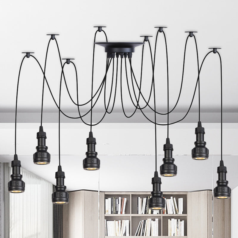 2/3/6 Light Pipe d'eau Multi Light Chandelier Farmhouse Black Iron Swag LED Suspension Pendent