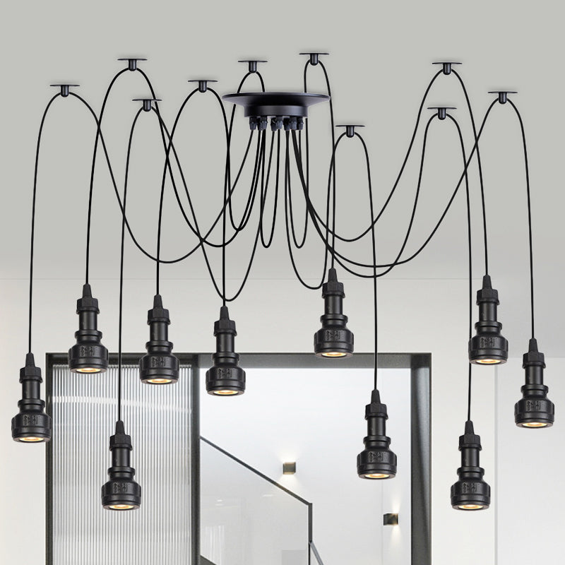 2/3/6-Light Water Pipe Multi Light Chandelier Farmhouse Black Iron Swag LED Suspension Pendant