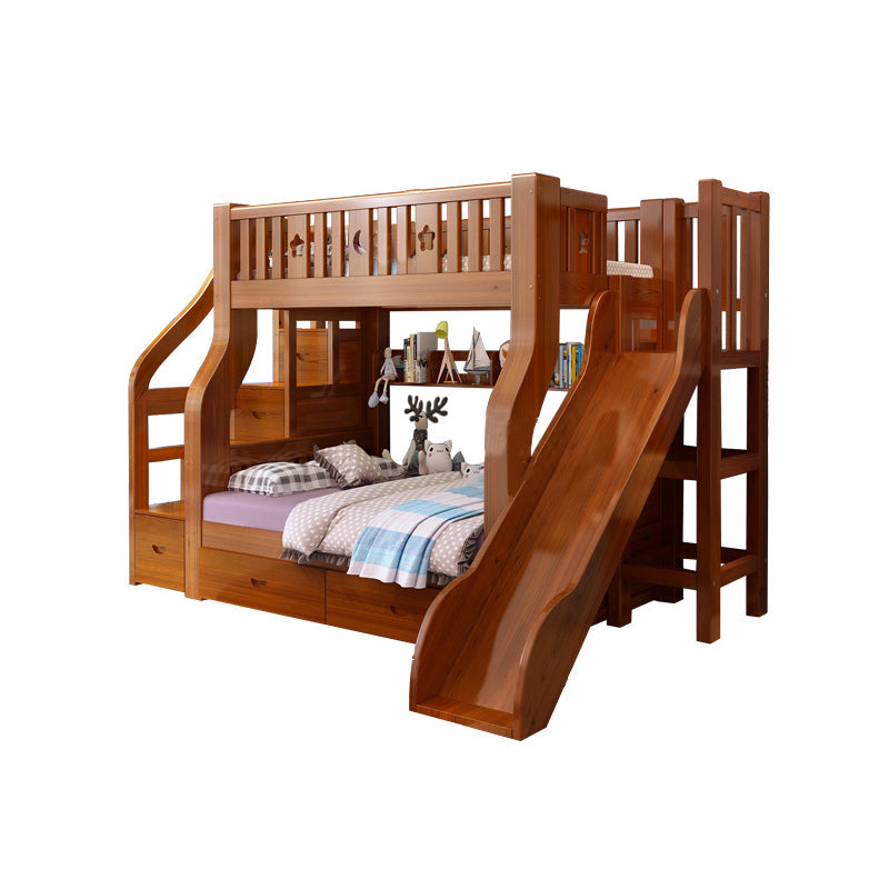 Traditional Standard Bunk Bed Twin & Single Kid's Bed with Book Shelf