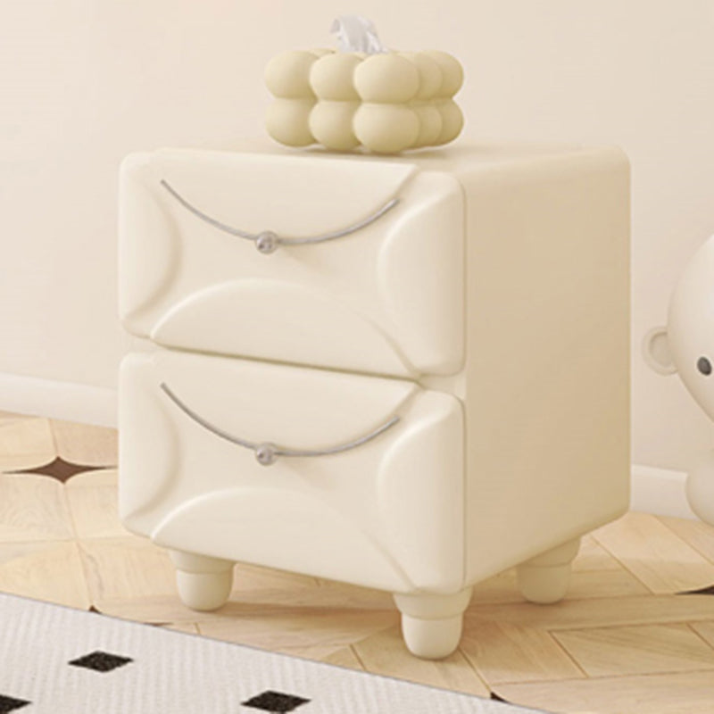 Solid Wood White Neutral Modern Kids Bedside Table with Storage