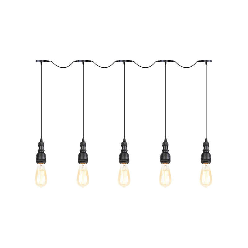 Exponierte Glühbirnenrestaurant Pendellampe Vintage Eisen 5/7 Lichter Schwarz Finish Tandem Multi Hanging Leuchte