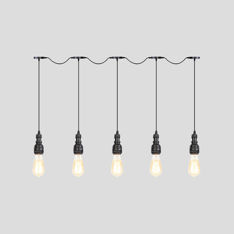 Exponierte Glühbirnenrestaurant Pendellampe Vintage Eisen 5/7 Lichter Schwarz Finish Tandem Multi Hanging Leuchte