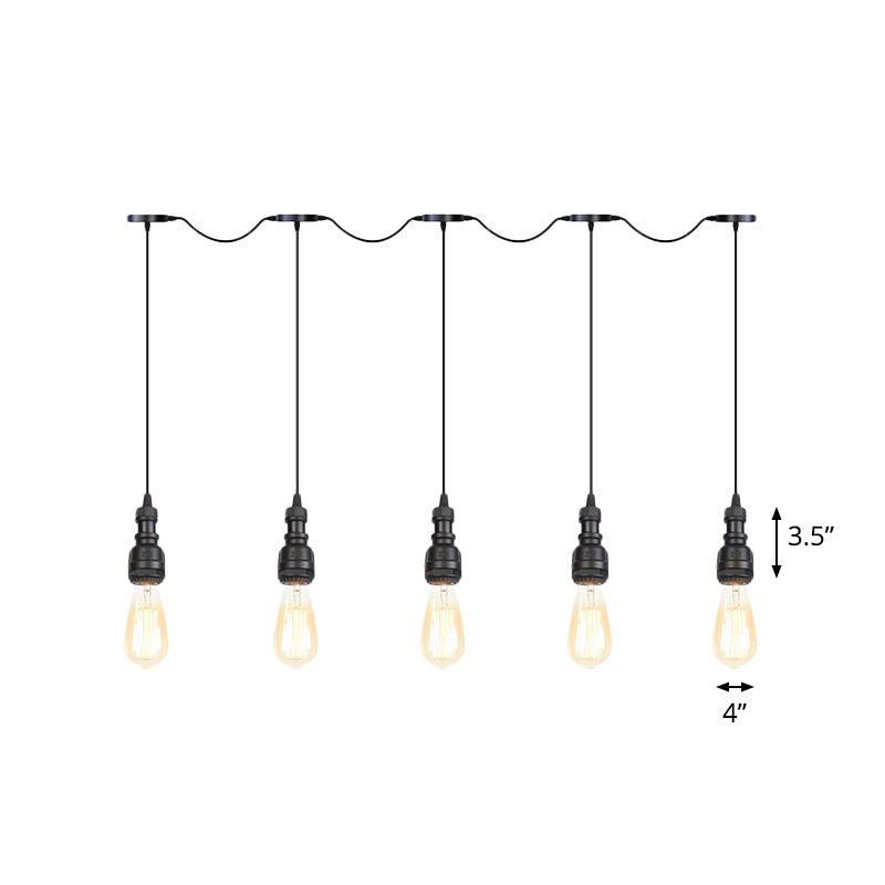 Lampada a ciondolo al ristorante a bulbo esposto Ironina vintage 5/7 Luci Black Finitura Black Tandem Multi sospeso