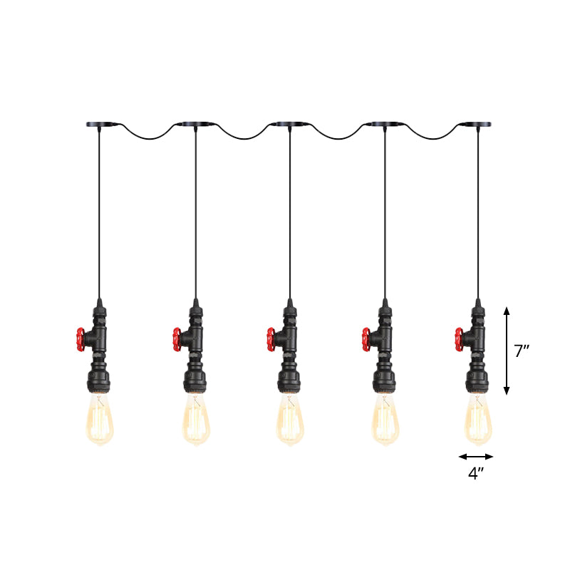 Schwarzes Finish 5/7 Lampen Multi -Anhänger Leichtes Industrieeisen -Eisen -Backbahnen -Tandem -Hanglampe