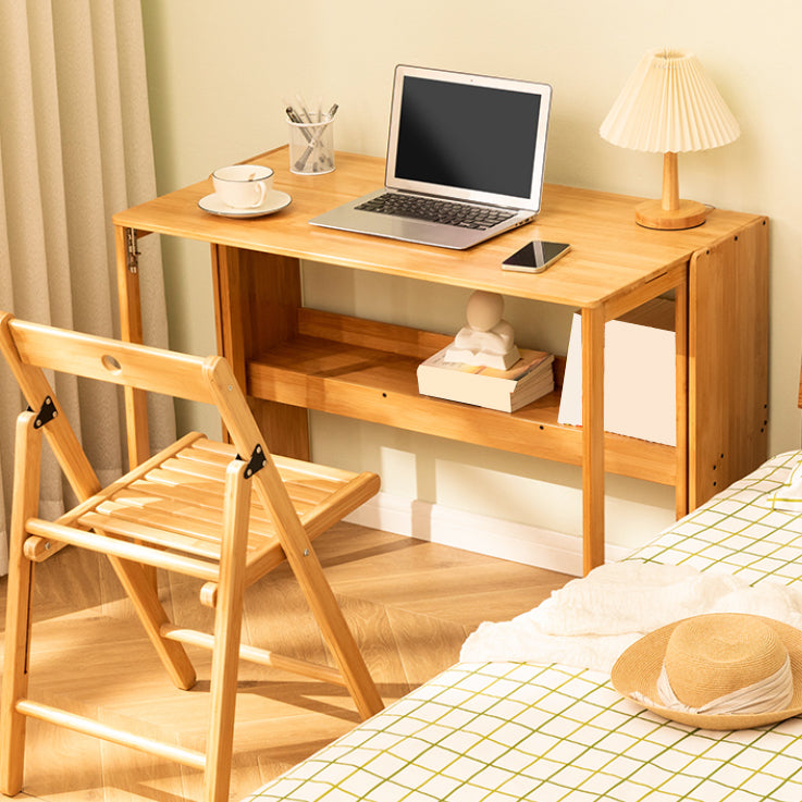 Computer Desk with Storage Shelves Bamboo Foldable Home Writing Desk