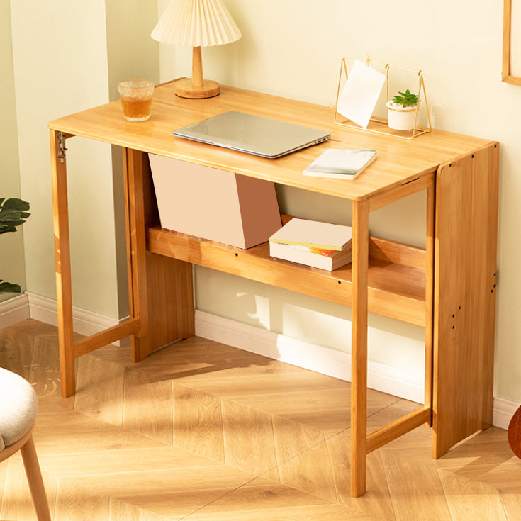 Computer Desk with Storage Shelves Bamboo Foldable Home Writing Desk