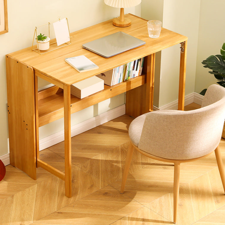 Computer Desk with Storage Shelves Bamboo Foldable Home Writing Desk