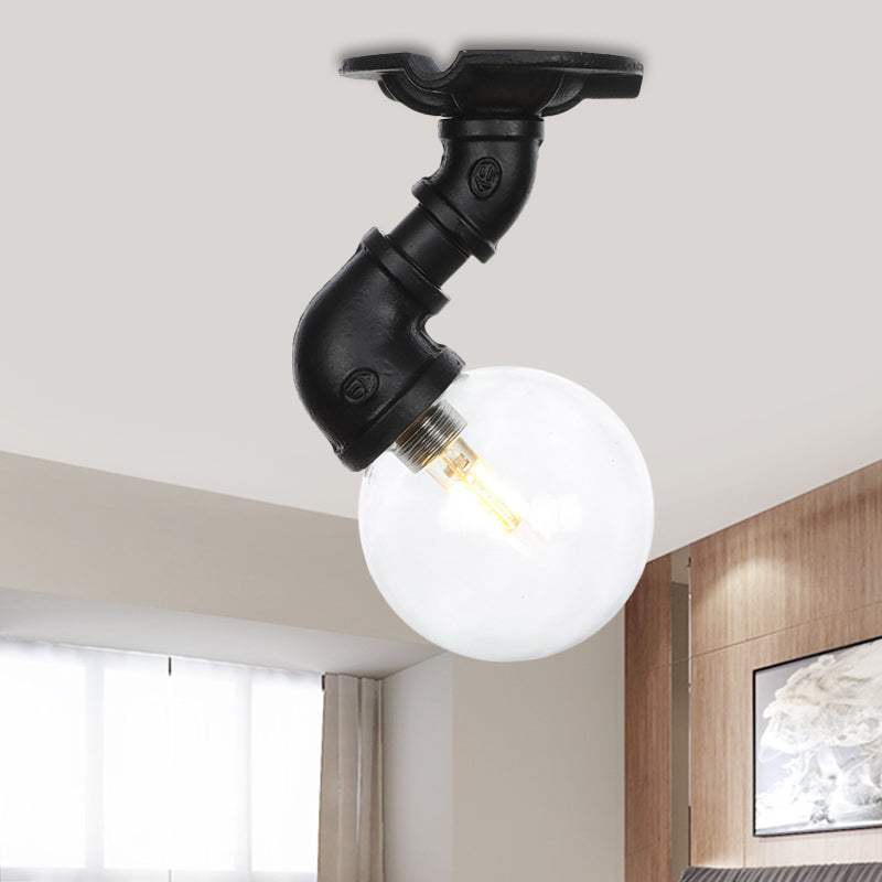 Clear Glass Ball Semi Flushmount Vintage 1 Head Ballway Led Plafond Flush Mount in Black