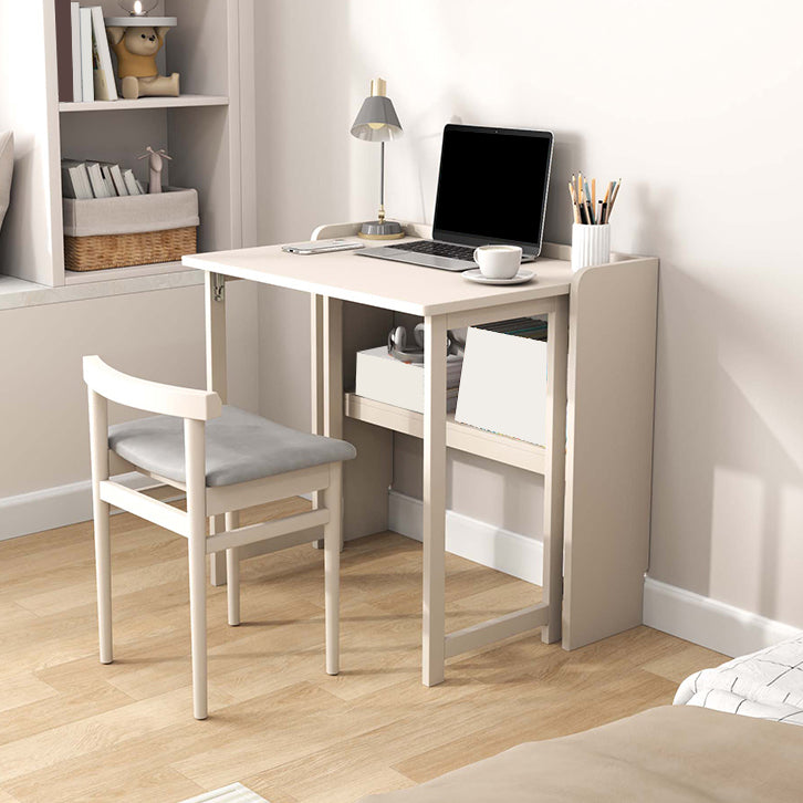 Writing Desk Solid Wood Desk and Chair Home Foldable with Storage Shelves