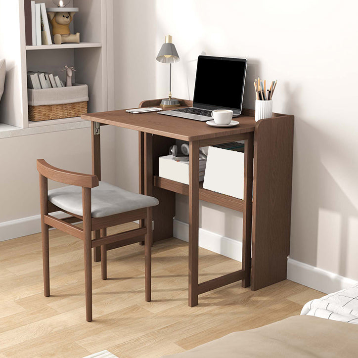 Writing Desk Solid Wood Desk and Chair Home Foldable with Storage Shelves