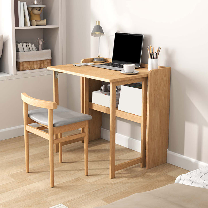 Writing Desk Solid Wood Desk and Chair Home Foldable with Storage Shelves