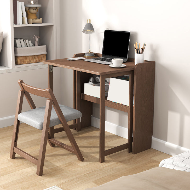 Writing Desk Solid Wood Desk and Chair Home Foldable with Storage Shelves