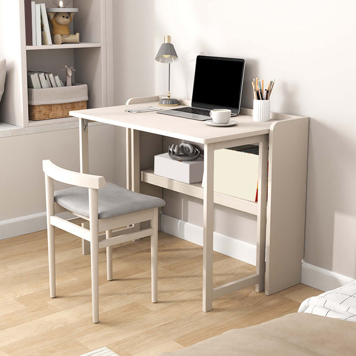 Writing Desk Solid Wood Desk and Chair Home Foldable with Storage Shelves