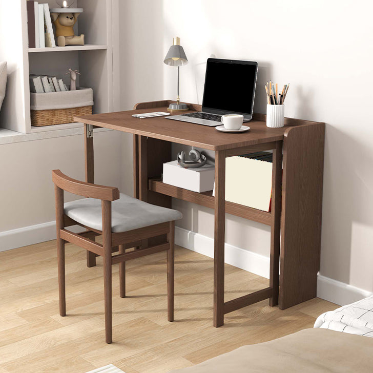 Writing Desk Solid Wood Desk and Chair Home Foldable with Storage Shelves