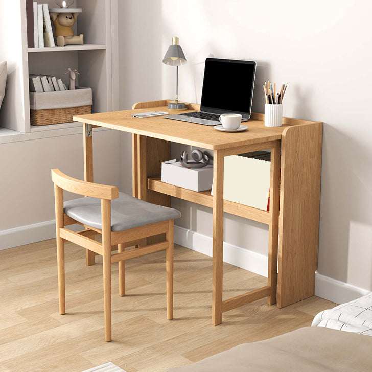 Writing Desk Solid Wood Desk and Chair Home Foldable with Storage Shelves