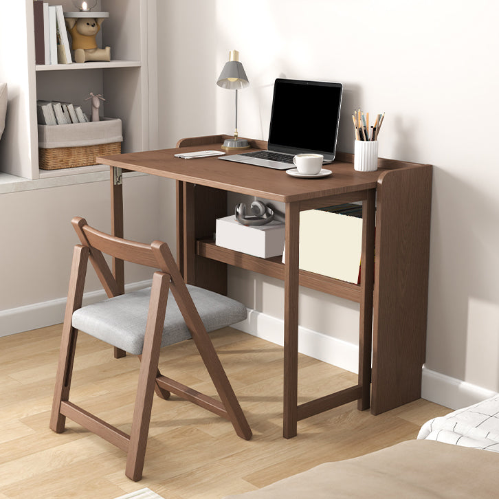 Writing Desk Solid Wood Desk and Chair Home Foldable with Storage Shelves