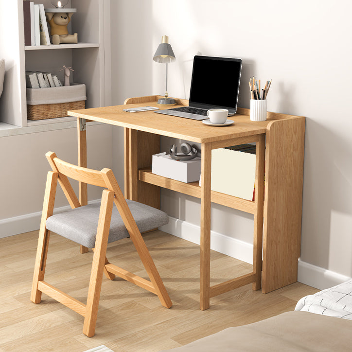 Writing Desk Solid Wood Desk and Chair Home Foldable with Storage Shelves