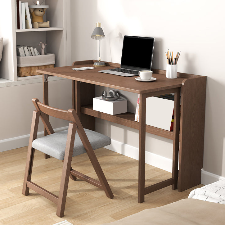 Writing Desk Solid Wood Desk and Chair Home Foldable with Storage Shelves