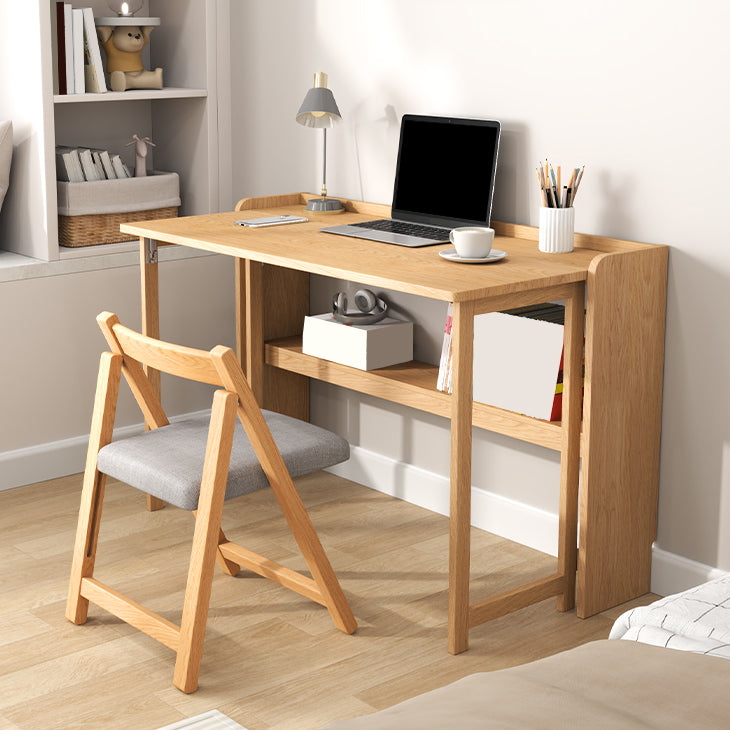 Writing Desk Solid Wood Desk and Chair Home Foldable with Storage Shelves