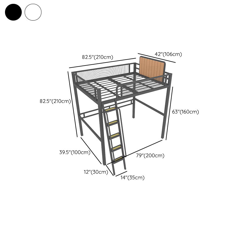 Metal Loft Bed Black/White Kids Bed with Upholstered Headboard