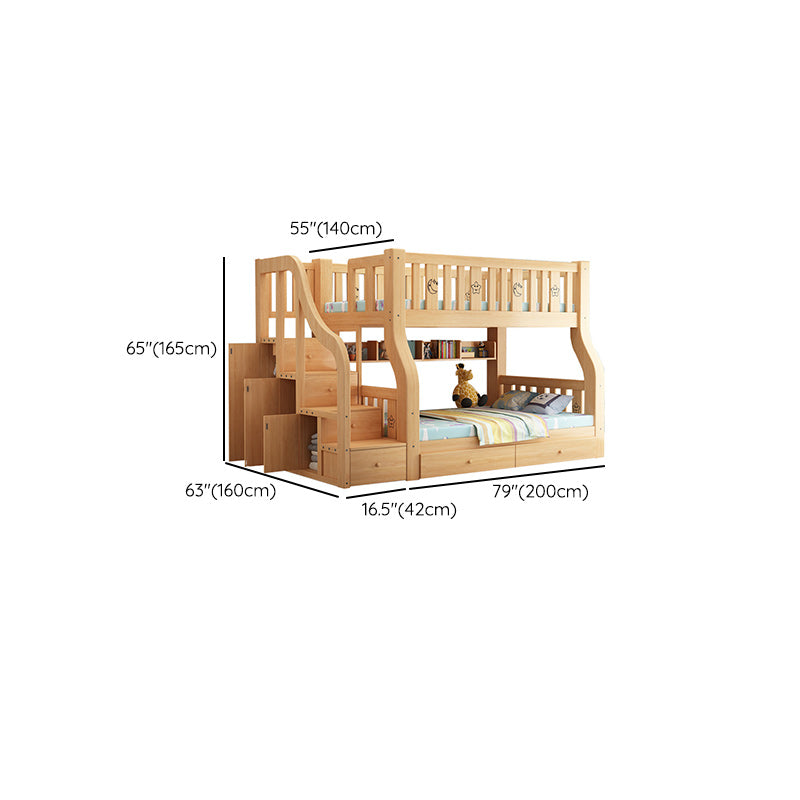 Contemporary Bunk Bed Solid Wood with Guardrail No Theme Slat Headboard