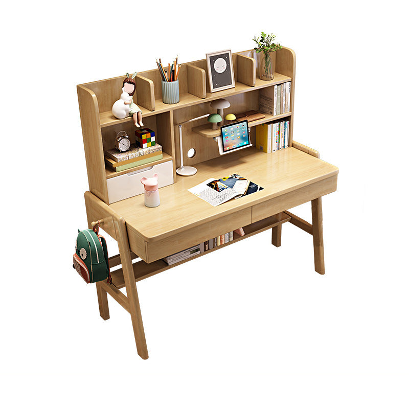 Contemporary Student Desk with Side Storage Hook in Solid Wood