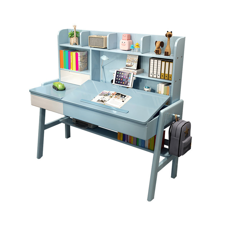 Contemporary Student Table in Solid Wood with Side Storage Hook