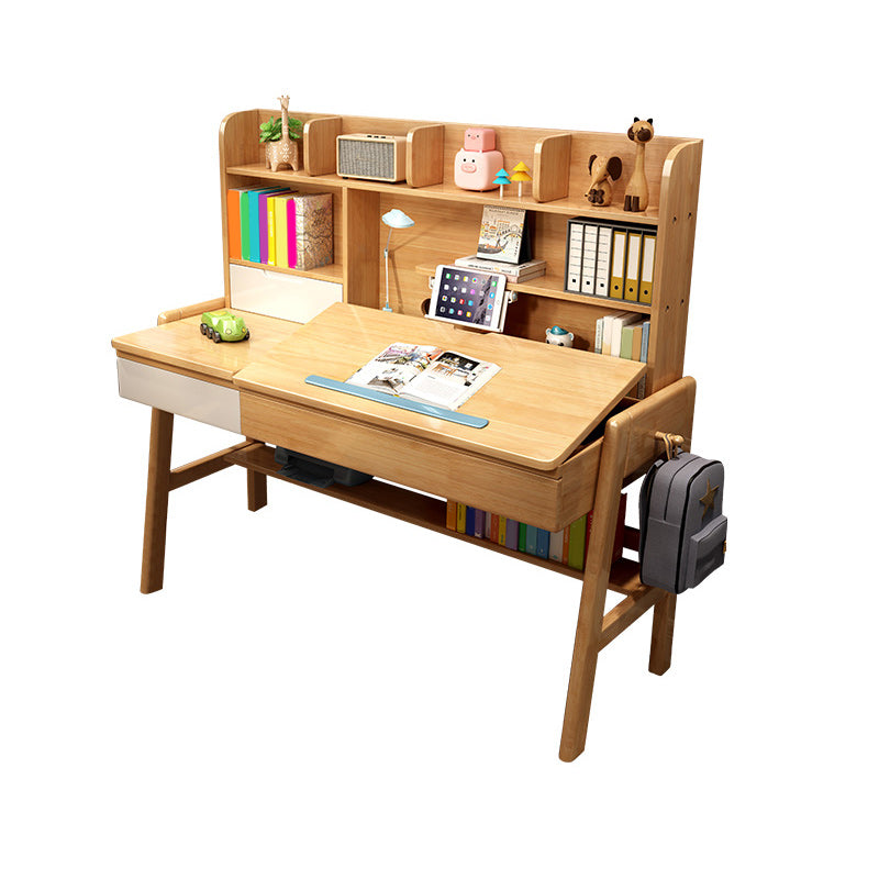 Contemporary Student Table in Solid Wood with Side Storage Hook