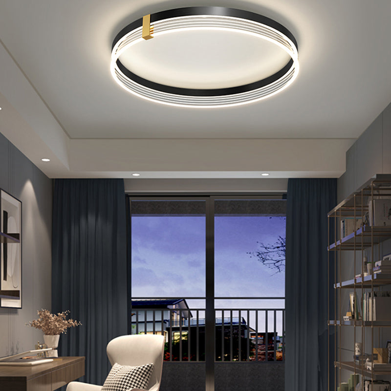 Black Modern Metal Flush Mount Circle Shape Ceiling Light with Acrylic Shade for Bedroom