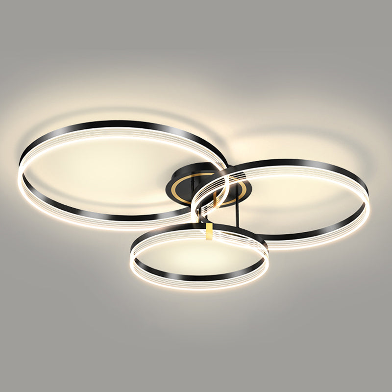 Black Modern Metal Flush Mount Circle Shape Ceiling Light with Acrylic Shade for Bedroom