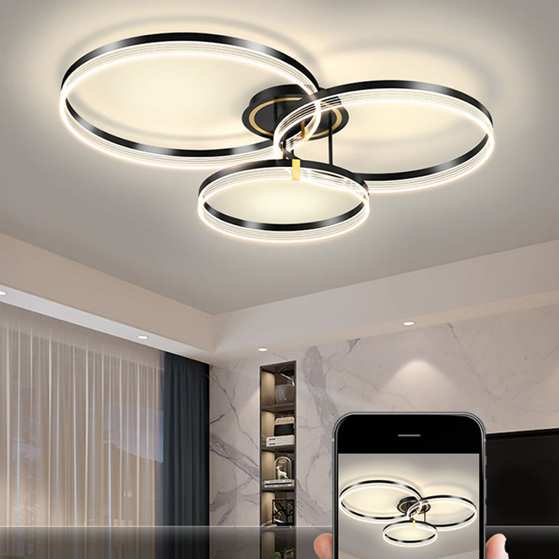 Black Modern Metal Flush Mount Circle Shape Ceiling Light with Acrylic Shade for Bedroom