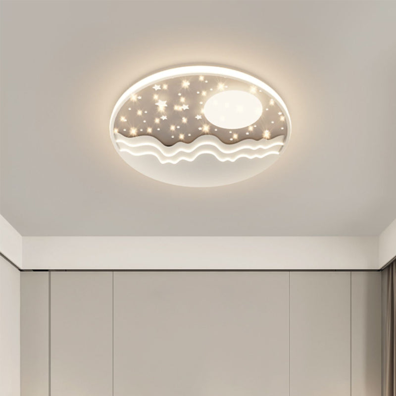 LED Modern Metal Flush Mount Circle Shape Ceiling Lamp with Silicone Shade for Living Room