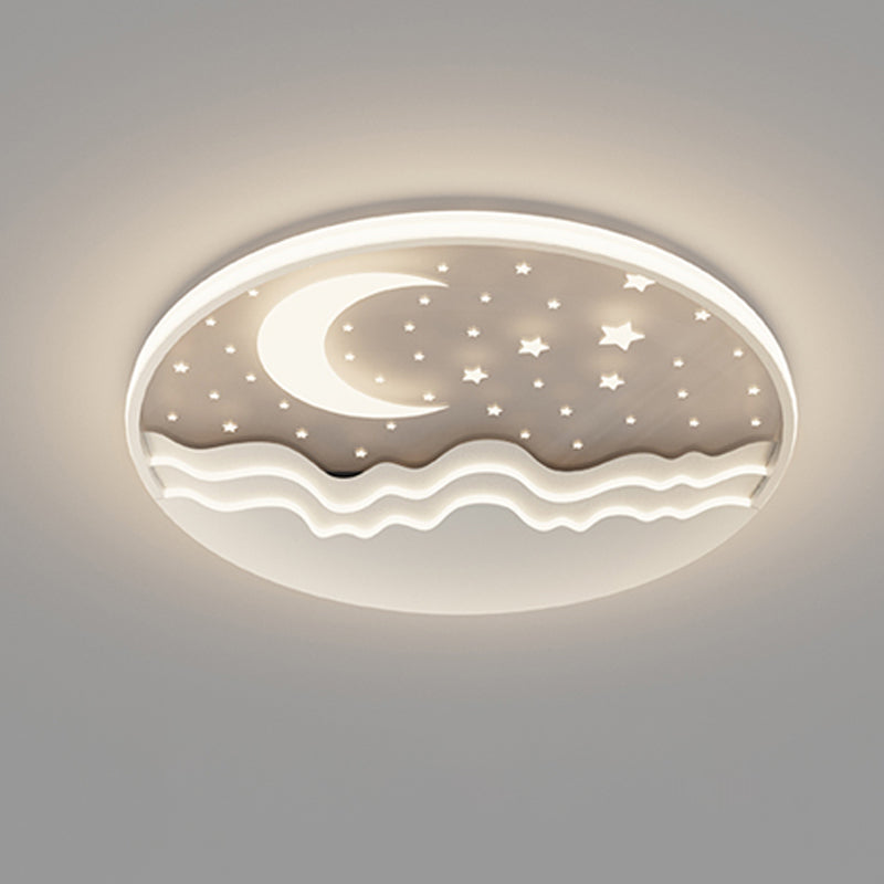 LED Modern Metal Flush Mount Circle Shape Ceiling Lamp with Silicone Shade for Living Room