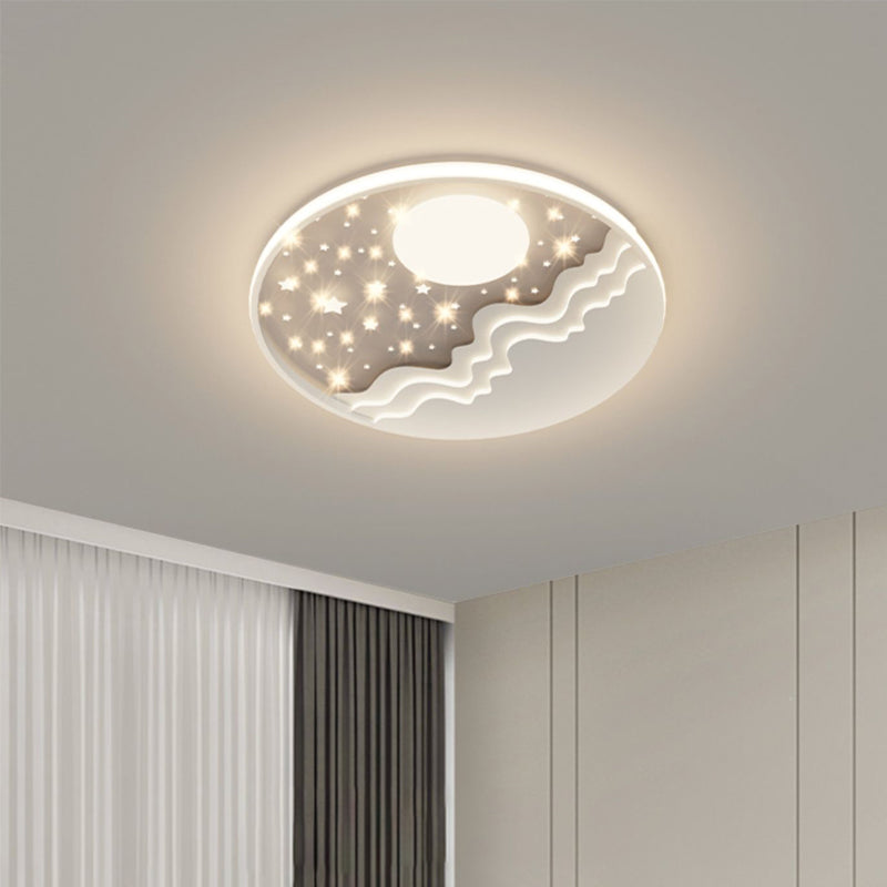 LED Modern Metal Flush Mount Circle Shape Ceiling Lamp with Silicone Shade for Living Room