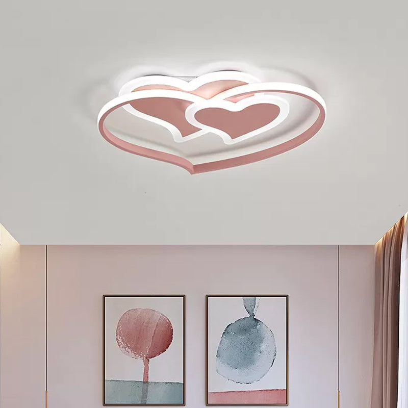 LED Bedroom Flush Light Fixture Modern Black/White/Pink Finish Ceiling Flush Mount with Loving Heart Acrylic Shade