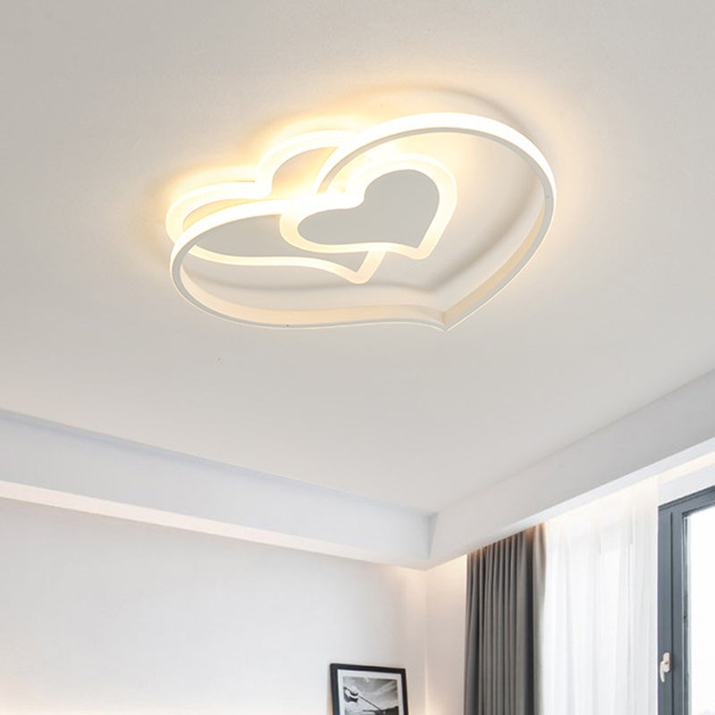 LED Slaapkamer Flush Light Armatuur Modern Zwart/Wit/Roze Afwerking Plafond Flush Mount met Loving Heart Acryl Schaduw