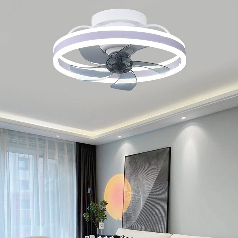 Single Black/Brown/White Ceiling Fan Lamp LED Metal Ceiling Fan Light for Living Room