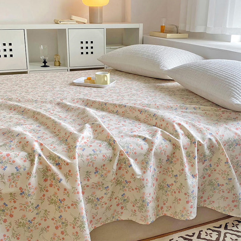 Floral Bed Sheet Set Modern Print Cotton Fitted Sheet for Bedroom