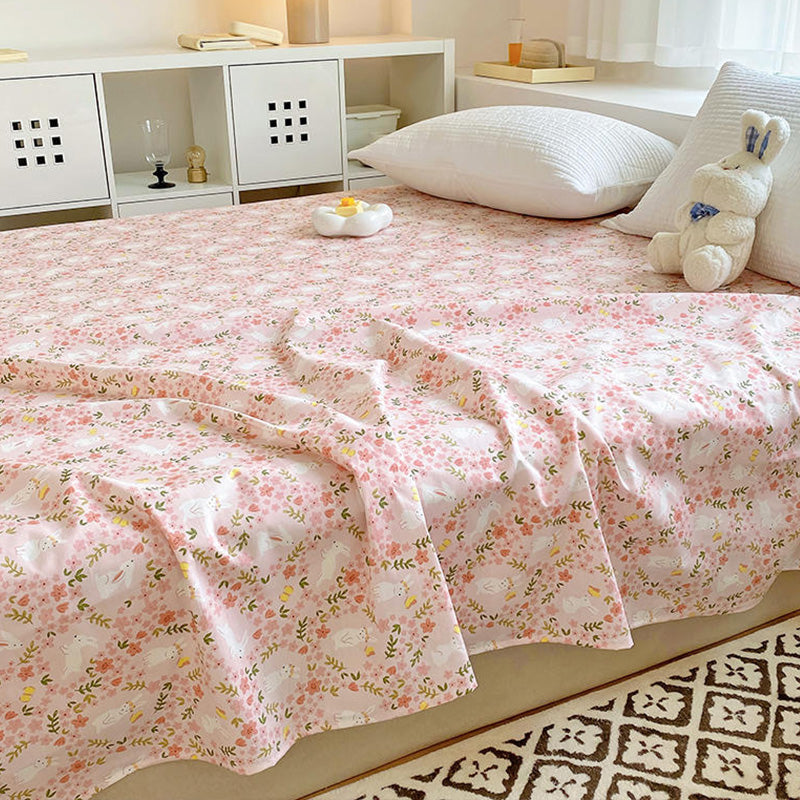 Floral Bed Sheet Set Modern Print Cotton Fitted Sheet for Bedroom