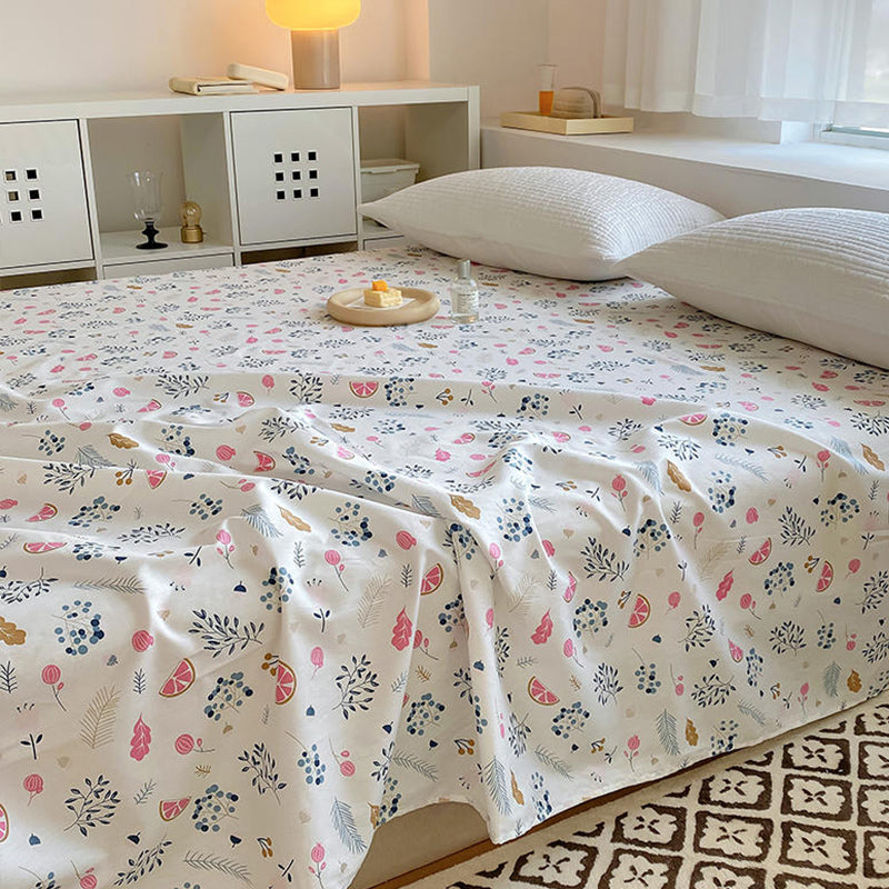 Floral Bed Sheet Set Modern Print Cotton Fitted Sheet for Bedroom