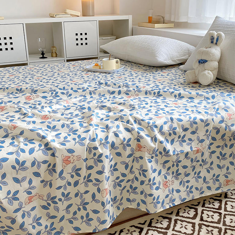 Floral Bed Sheet Set Modern Print Cotton Fitted Sheet for Bedroom