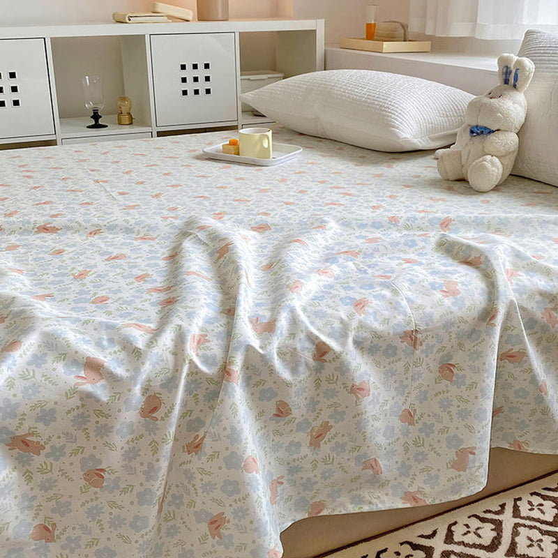 Floral Bed Sheet Set Modern Print Cotton Fitted Sheet for Bedroom