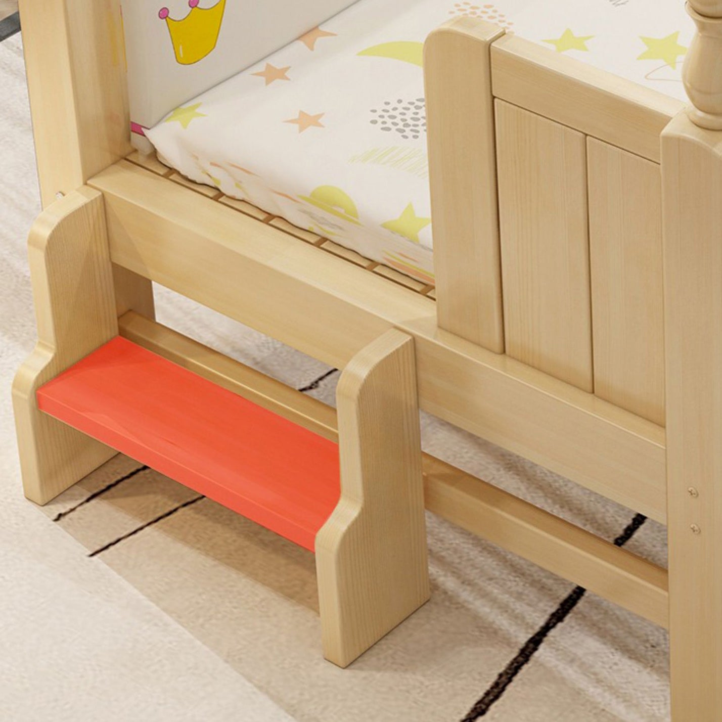 Contemporary Washed Natural Nursery Bed Solid Wood with Guardrail