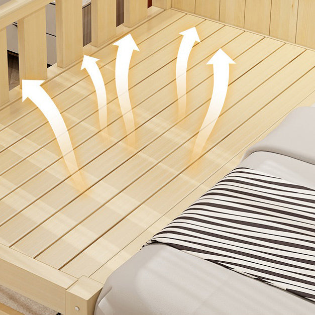 Contemporary Washed Natural Nursery Bed Solid Wood with Guardrail