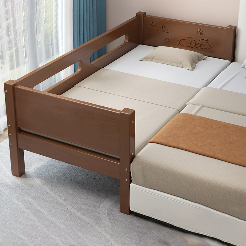 Glam Style Solid Wood Nursery Bed in Brown with Mattress and Guardrail